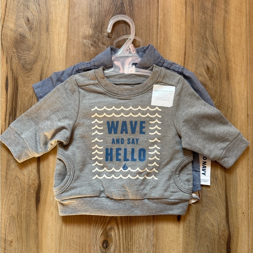 🌊 NWT Old Navy 3-pc Set - Sweatshirt, Button-Up Undershirt with Striped Shorts